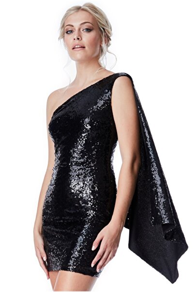 City Goddess Rochie de seara neagra paiete cu pelerina Marime : M