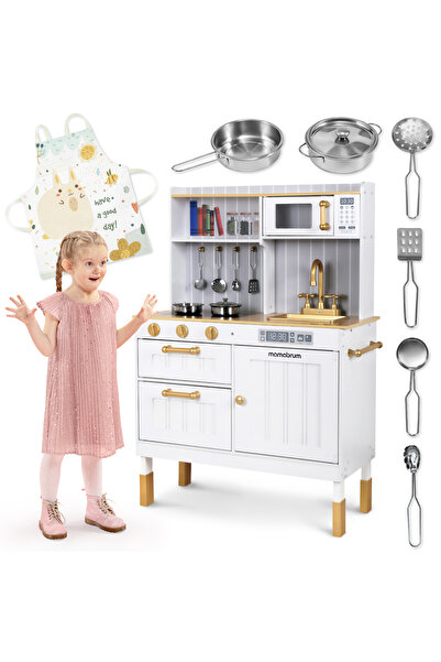 mamabrum White wooden kitchen with accessories and apron