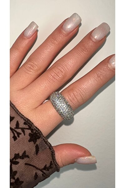 GLARE JEWELRY CO Gümüş Rodyumlu Pırlanta Montür Lüks Yüzük
