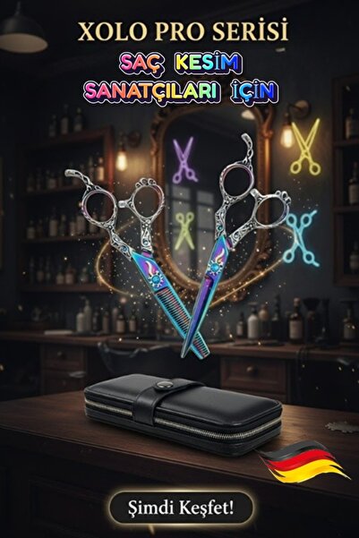 xolo Profesyonel 6 inç Saç Makası Seti Düz ve Ara Kesim Makası Deri Çantalı B...