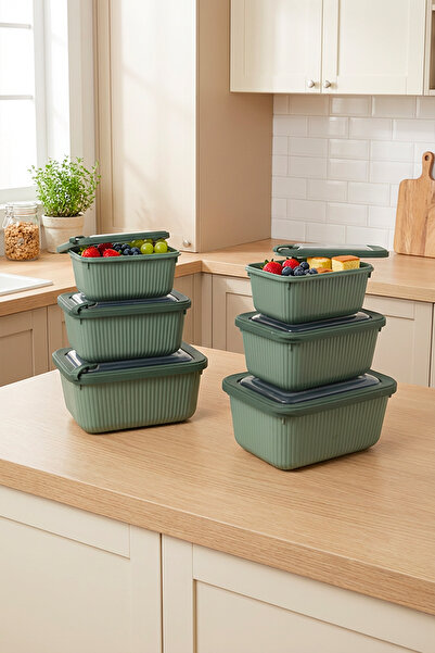 Homekolik Set of 6 Rectangular Storage Containers Green – Suitable for Microw...
