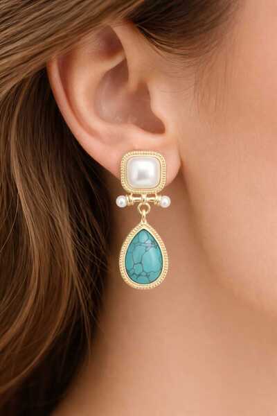 1881 STORE Turquoise Drop Stone Silver - Gold Dangle Earrings – Bohemian & St...