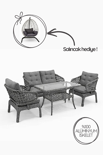 Çavdar Group Cenevre Raddan 2+1+1 Çay Seti SALINCAK HEDİYELİ Bahçe Mobilyası ...