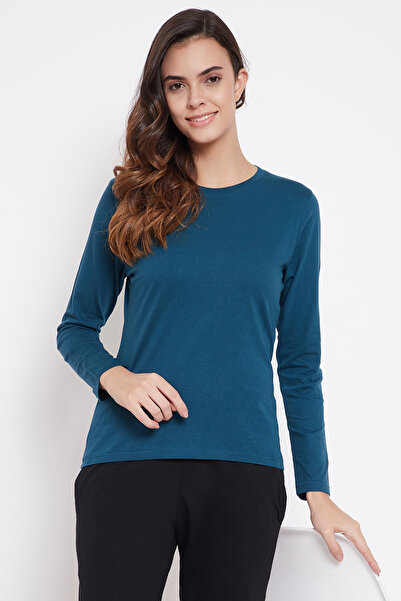 Clovia Chic Basic Sleep Top in Dark Blue - Cotton