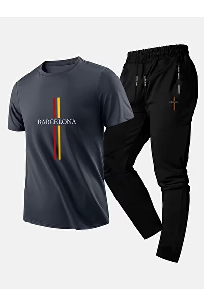 PAVRO Unisex Oversize Shorts Set Top and Bottom Two-Piece Comfortable Barcelo...