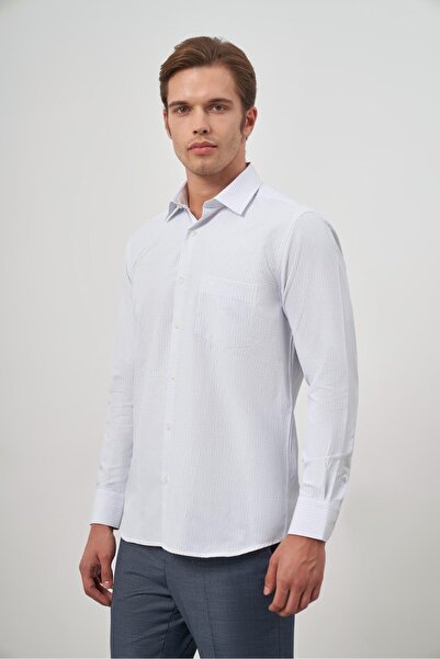 İmza White Long Sleeve Checkered Pattern Cloth Footed Hard Collar Pocketed Co...