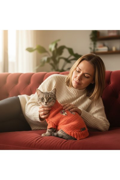 Lady Fify Orange Sweater with Lollipops for Cat and Dog
