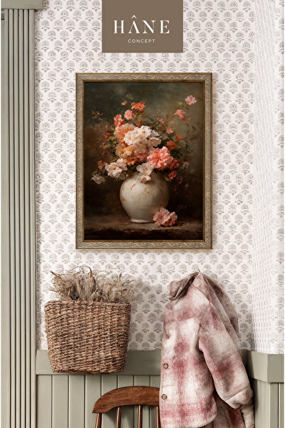 Hane Concept Romantik Pembe Çiçekli Natürmort Tablo – Klasik Vintage Duvar De...