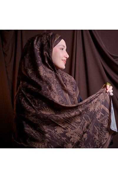 Mehru Scarfs Soft Vintage Desen Koyu Kahve Şal – Kaymaz Doku – Yazlık/Kışlık ...