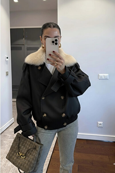 sinemkivanc co ÇIKARTILABİLİR KÜRK YAKA KISA TRENÇKOT