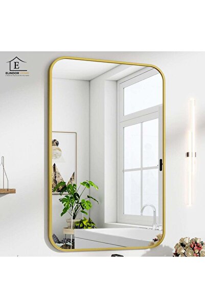 Elindor ® Decorative Mirror Wall Hanging or Standing, Gold, Rectangular, Meta...