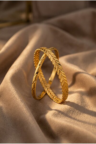 FerizZ Altın Kaplama Başak Burma Bilezik Ve 5 mm Yan Çizgili Bilezik Kombin B...