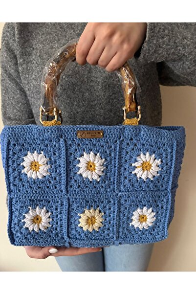 Nillys Women's Cotton Thread, Lined, Bamboo Handle Handbag (Width 36 cm Lengt...