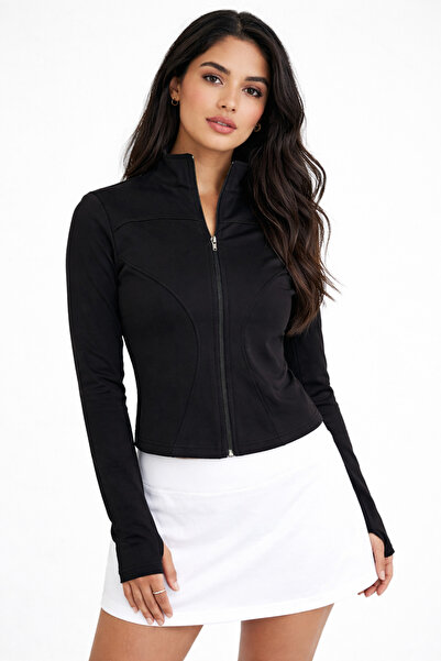 kikiriktekstil 10979 Women's Zippered Stand Collar Finger-Loop Diving Fabric ...