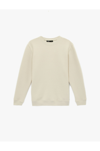 Koton Men'S Ecru Crew Neck Sweatshirt