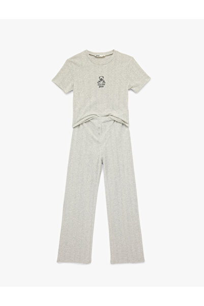 Koton Women'S Grey Melange Knit Pajama Set
