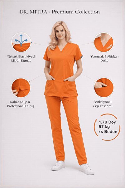 Dr. Mitra Orange Lycra Nurse Doctor Uniform Unisex Surgical Suit Scrubs Uniform