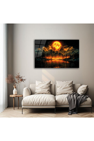 B&G DESIGN Masă decorativă din sticlă cu tematică de noapte, cu vedere la lun...