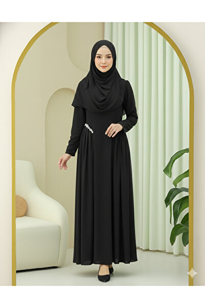 bellura Lined Dress with Stone Collar and Waist, and Tulle Detail on the Sides