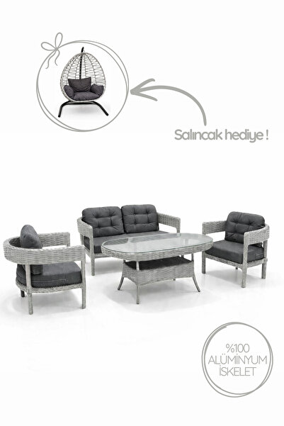 Çavdar Group Lozan Raddan 2+1+1 Çay Seti SALINCAK HEDİYELİ Bahçe Mobilyası El...