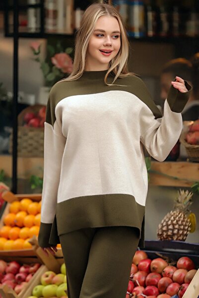 ORZUQLIFE Half Turtleneck Stripe Detailed Color Blocked Sweater Elastic Waist...