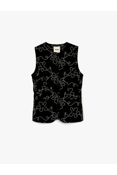 Koton Women'S Black Design Floral Poplin Vest