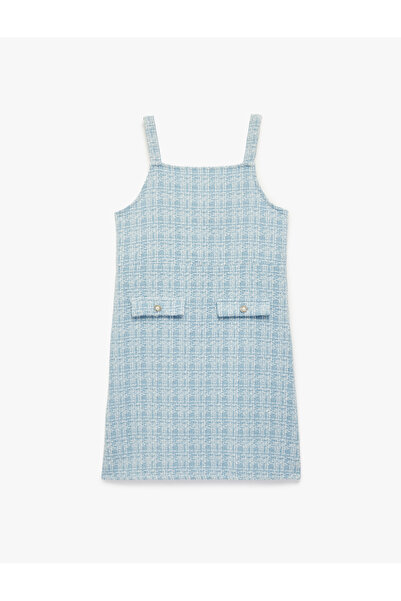 Koton Girl'S Blue Tweed Overall Dress