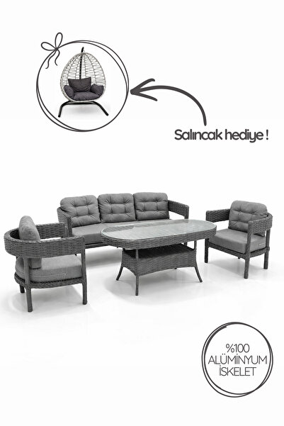 Çavdar Group Lozan Raddan 3+1+1 Çay Seti SALINCAK HEDİYELİ Bahçe Mobilyası El...