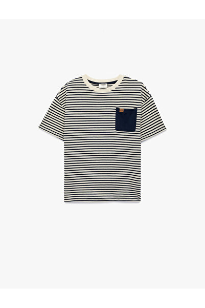 Koton Boy'S Navy Stripe Oversized Striped T-Shirt
