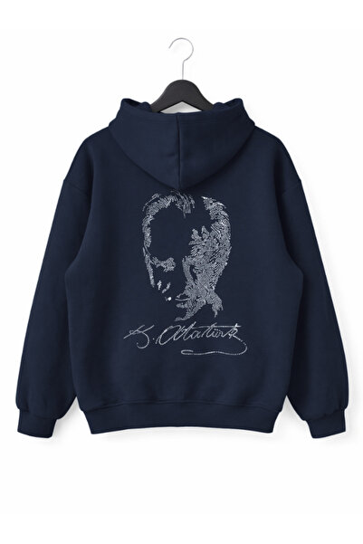 MOONBULL Unisex Atatürk ve Atatürk İmzası Taş Sırt Baskı Detaylı Kanguru Cepl...