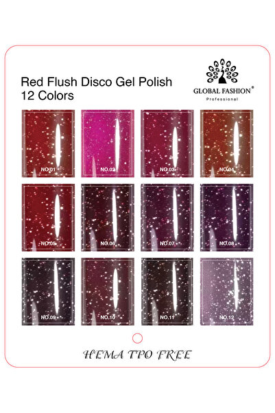 global fashion Set de 3 unități: Ojă semipermanentă Red Flush Disco 8 ml, 05