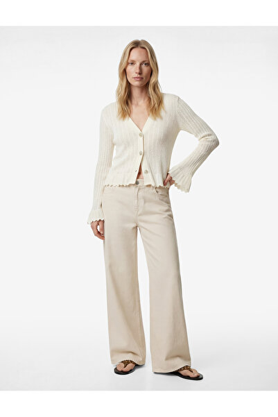 Koton Women'S Ecru Mesh Knitted Cardigan