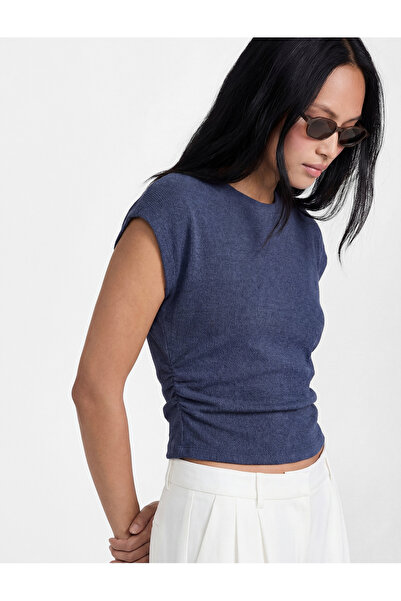 Koton Women'S Navy Draped Textured T-Shirt