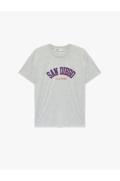 Koton Women'S Grey Melange Printed T-Shirt