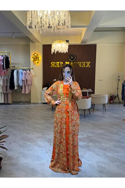 Xeftan zer Turuncu taş işemeli kaftan küpür
