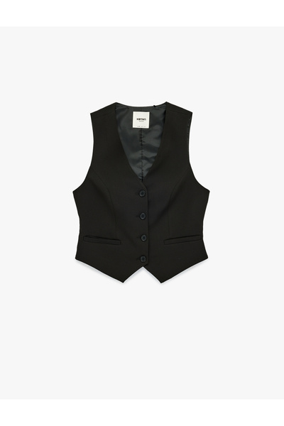 Koton Women'S Black V Neck Vest