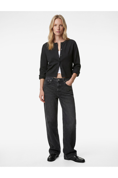 Koton Women'S Anthracite Crew Neck Cardigan