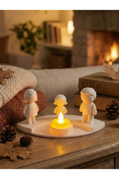 HatFam Kişiye Özel Aile Biblo Seti Tealight Mumluk Anne Baba Çocuk Figürlü De...