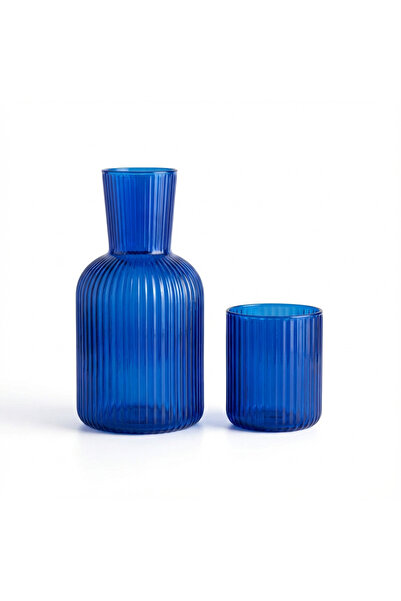 Circuit Green 750ml Carafe + 250ml Cup Blue Ribbed Glass Water Set