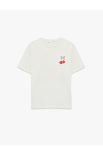 Koton Women'S White Cherry Printed T Shirt