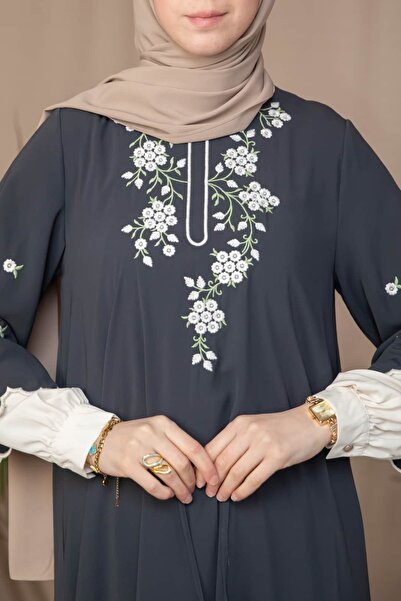 Nissra Ankanoor Embroidered Double Sleeve Medina Silk Dress Anka265133