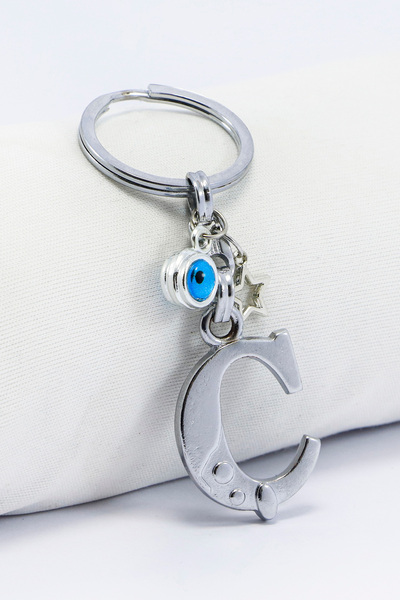 biuti Breloc cu litera C din metal, cu mărgele în formă de stea de culoare ar...