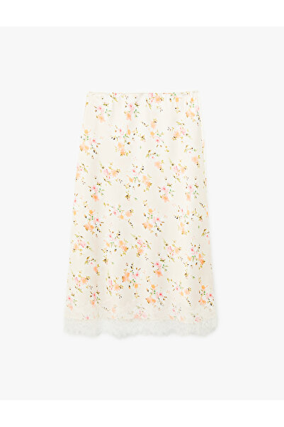 Koton Women'S Pink Design Midi Satin Skirt