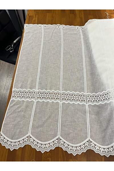 VANESSA PERDE Mutfak Perdesi Yeni Sezon Keten Zemin Üzerine Dantel İşlemeli Y...