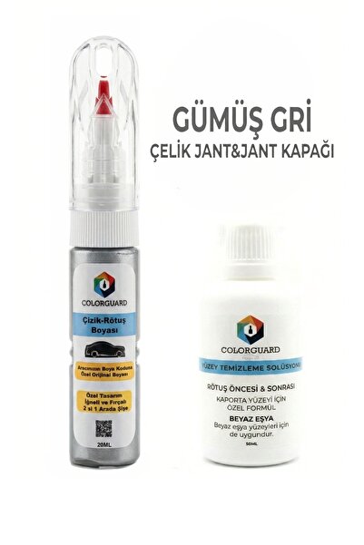 COLORGUARD Gümüş Gri Çelik Jant-Jant Kapağı 2 in 1 Şişe Rötuş Boyası ve Yüzey...