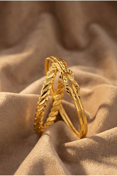 FerizZ Altın Kaplama Ajda Aşk Düğümü Bilezik Ve Üçlü Burma Bilezik Kombin BND...