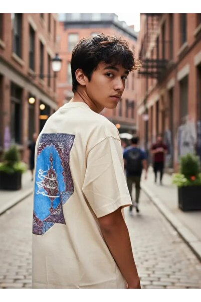 SAW Urbanity Unisex Back Printed Blue Ethnic Carpet and Line Art Motif 100% C...