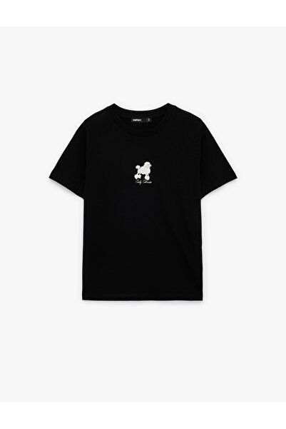 Koton Women'S Black Dog Embroidered Detail T-Shirt
