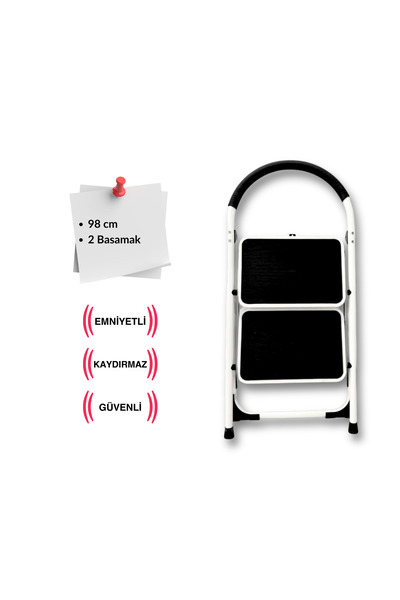 Endokon Çelik 2 Basamaklı Geniş Basamak Ev - Ofis Tipi Merdiven - Tutacaklı