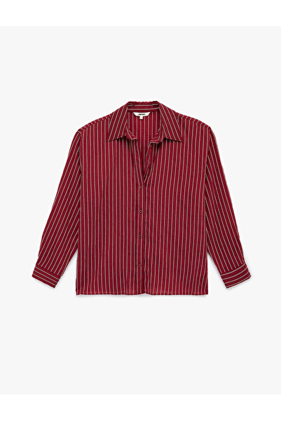 Koton Women'S Bordeux Stripe Oversized Shirt